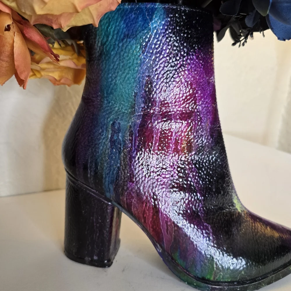 HANDCRAFTED Upcycled Leather Boot Vase Artwork HANDPAINTED Tabletop Art Decoe